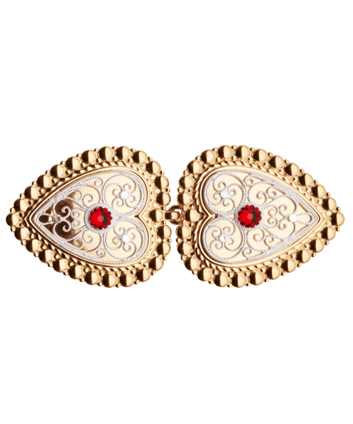 Beltespenne til skinnlist med raud stein, forg/kvit