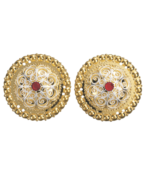 Borer 47 mm med raud stein, forgylt/kvit