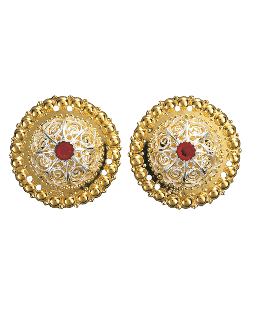 Borer 40 mm med raud stein, forgylt/kvit