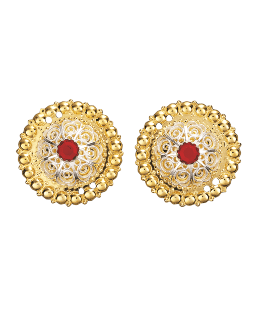 Borer 31 mm med raud stein, forgylt/kvit