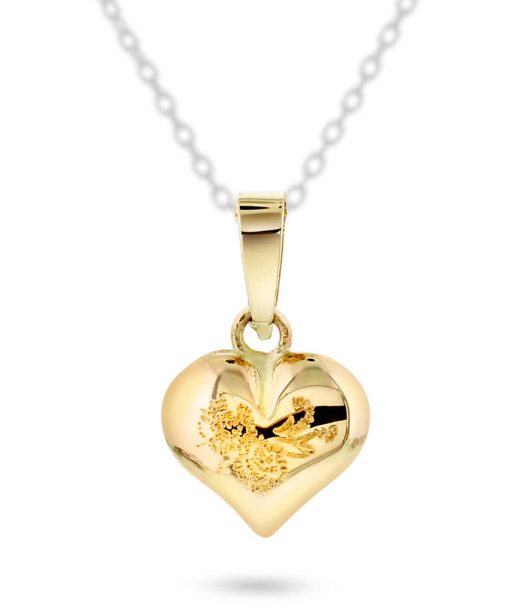 Hjertesmykke gravering i gult gull 10mm