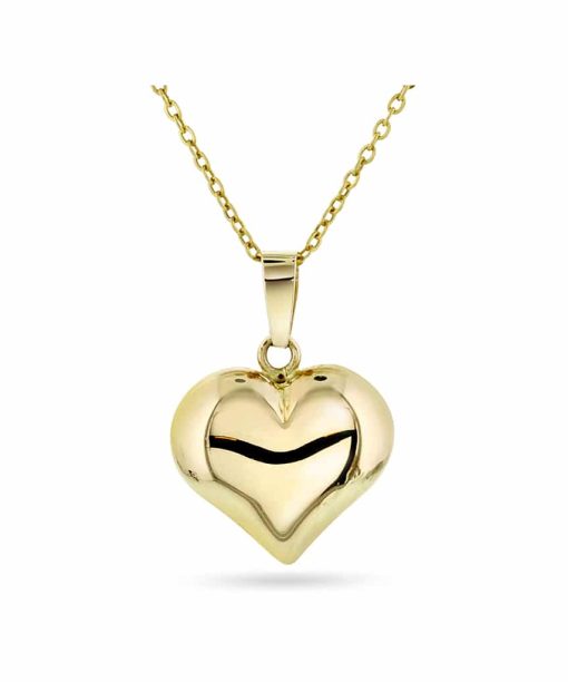 Hjertesmykke i gult gull 12mm