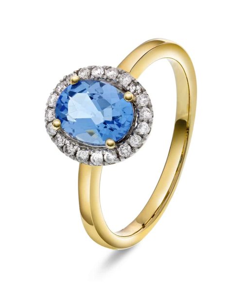 Oda Lux Ring 0.20ct. TW/SI + 1,30ct. Blå topas, gult gull