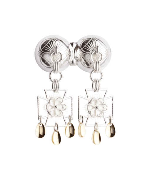 Halssølje med rosett, kvit/forgylt