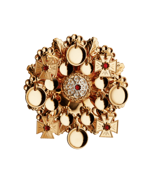 Sølje med raud stein, forgylt