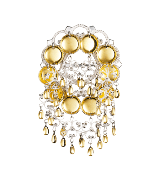 Sølje med 16 mm trådkantlauv, kvit/forgylt