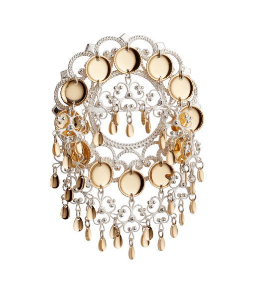 Sølje med 14 mm trådkantlauv, kvit/forgylt