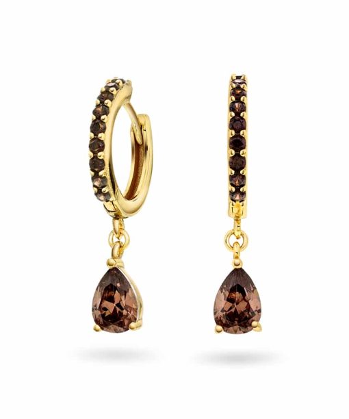 Fiji øredobber i sølv m/zirkonia, kaffe