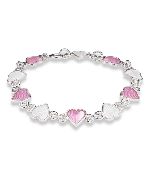 Pia & Per - Armbånd sølv - Rosa/ hvite hjerter