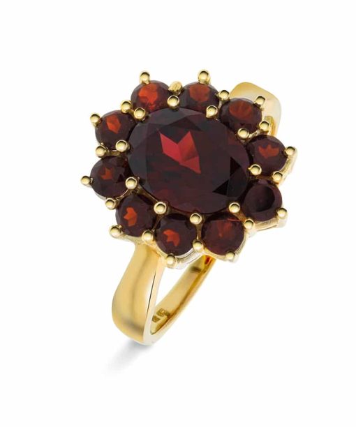 Christophersen Gult Gull Ring granat oval rosett