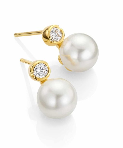 GD Brud Forgylt ørepynt i sølv m/zirk og ferskvannsperler