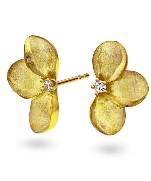 Øredobber i gull m/dia. 0,10 WSI , blomst