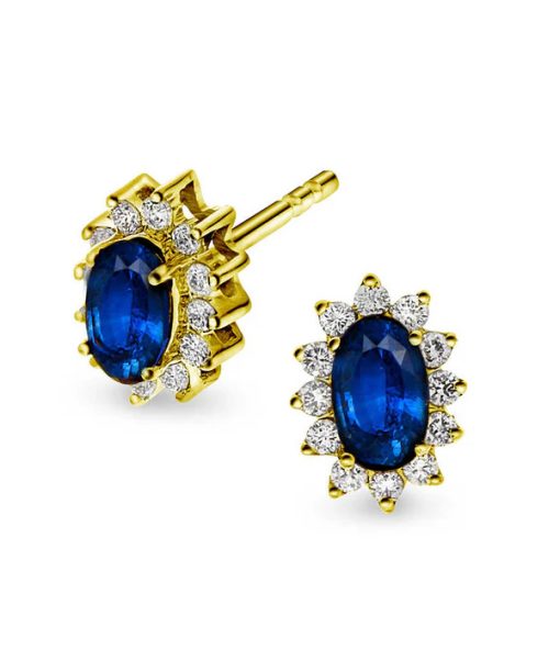 Øredobber i gult gull med diamant og safir 0,28 ct WSI