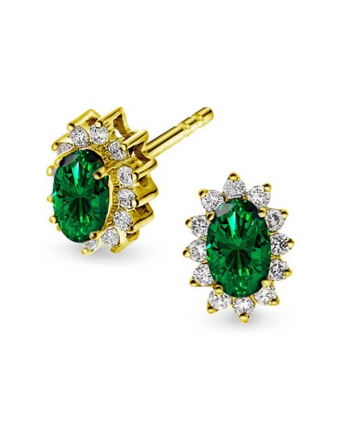 Øredobber i gult gull med diamant og smaragd 0,28 ct WSI