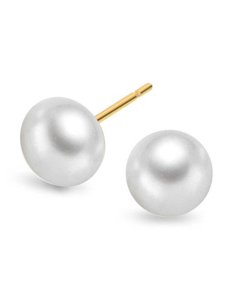 Gulløredobber i gult gull med ferskvannsperle 6mm