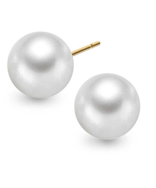 Gulløredobber i gult gull med ferskvannsperle 10mm