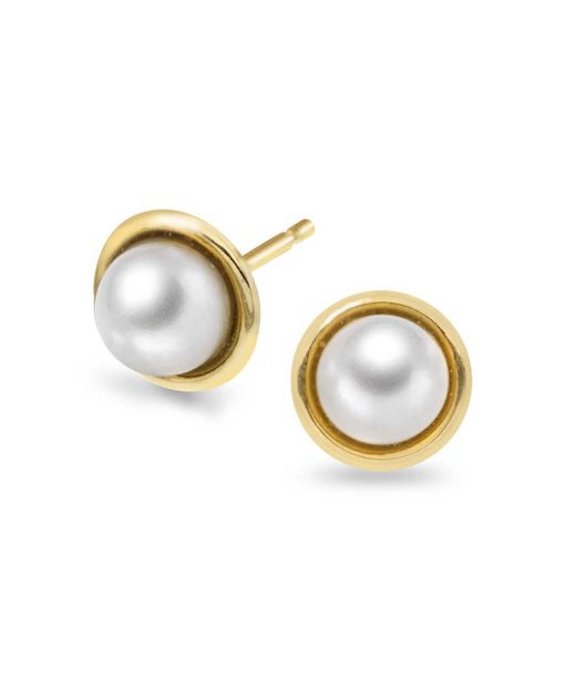 Gulløredobber i gult gull med ferskvannsperle 7mm