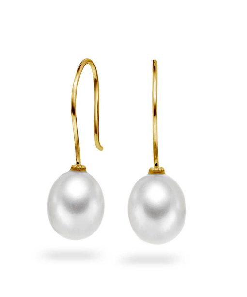 Gulløredobber i gult gull med ferskvannsperle 8mm