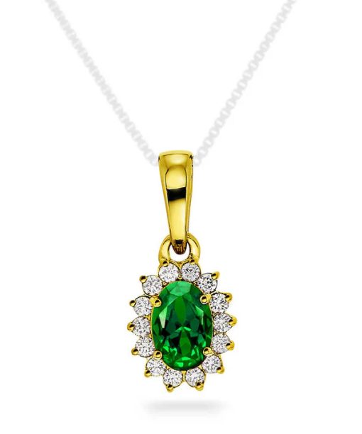 Anheng i gult gull med diamant og smaragd 0,14 ct WSI