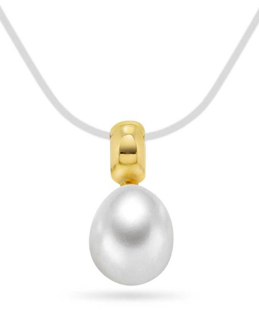 Gullanheng i gult gull med ferskvannsperle