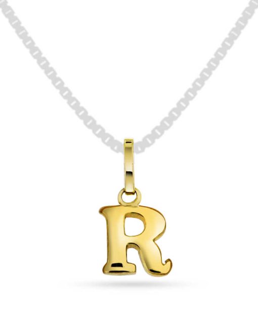 Bokstavsmykke i gult gull, R-anheng
