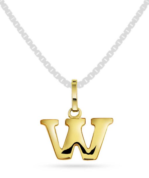 Bokstavsmykke i gult gull, W-anheng