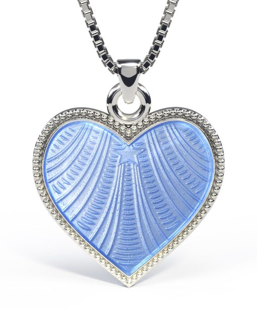 Pia & Per - Halskjede i sølv - Lys blått hjerte