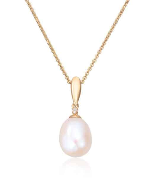 Anheng gult gull med perle og 0,015ct WSI