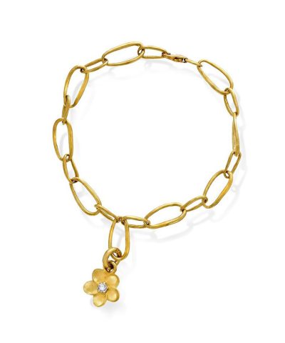 Armbånd i gult gull med blomst og diamant 0,03 ct W/SI