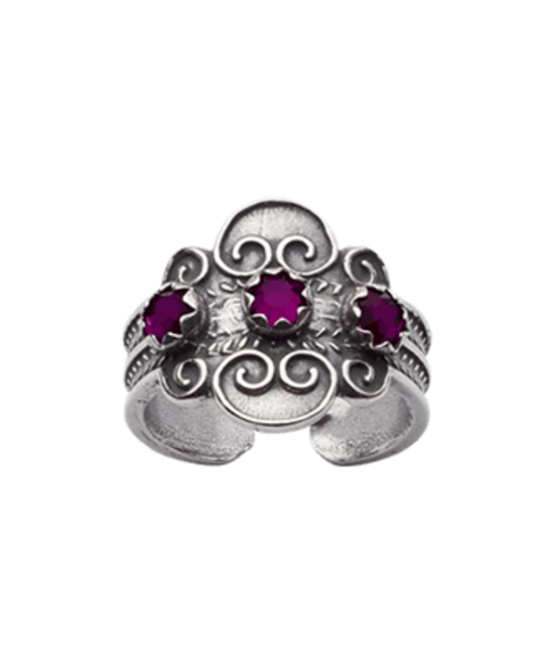 Bunadsring med lilla stein, oksidert