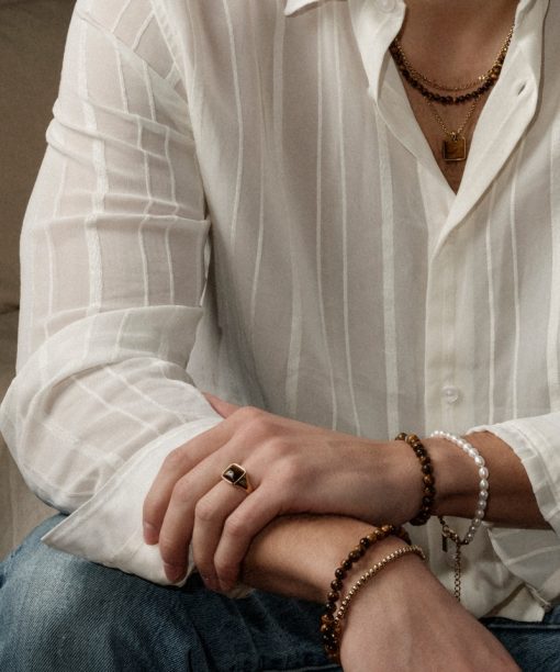 Alternative view of Arock Colin Stenarmbånd i Stål med Edelstener Svart/Brun