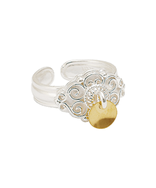 Bunadsring med forgylte lauv, kvit