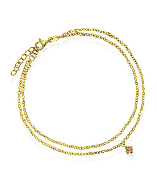 Ankelkjede i forgylt sølv med kløver og zirkonia, 25 cm