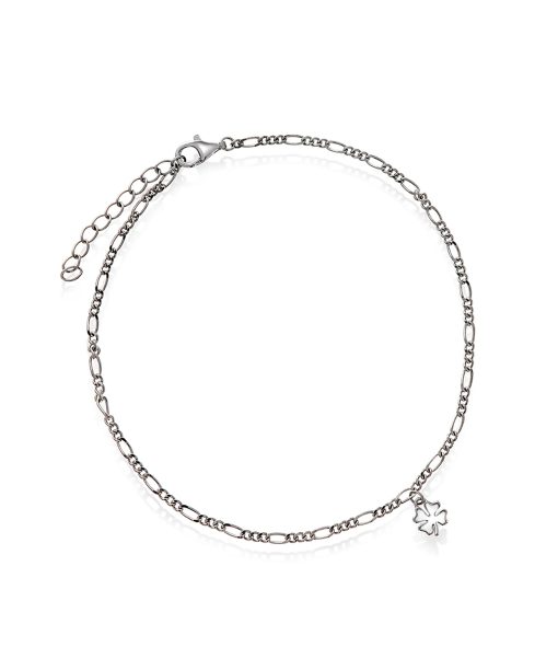 Ankelkjede i sølv med firkløver, 25 cm