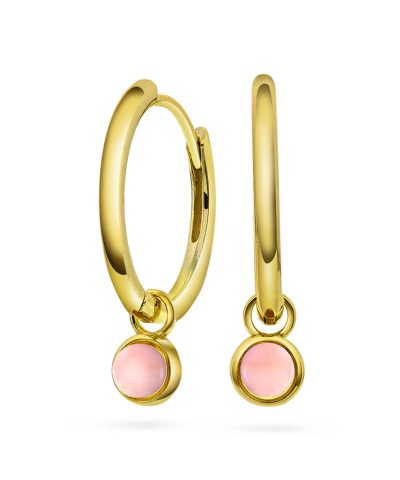 Ørering i forgylt sølv med rosa opal KJÆRLIGHET (24mm)