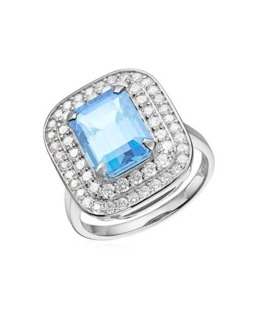 Ring Manhatten 0,84ct TWSI Akvamarin 14K Hvitt gull