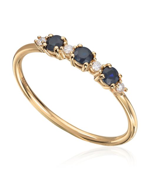 Ring med 0,06ct WSI og Safirer i Gult gull