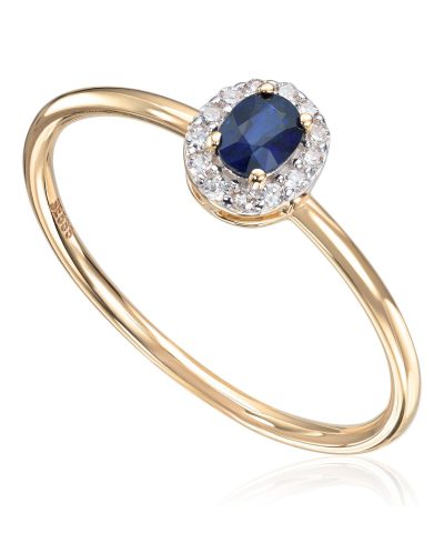 Ring i 14K gult gull med 0,07ct WSI og safir