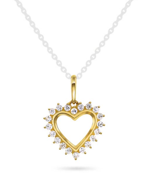 Hjertesmykke i gult gull med zirkonia