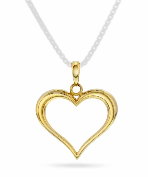 Hjertesmykke i gult gull 20mm