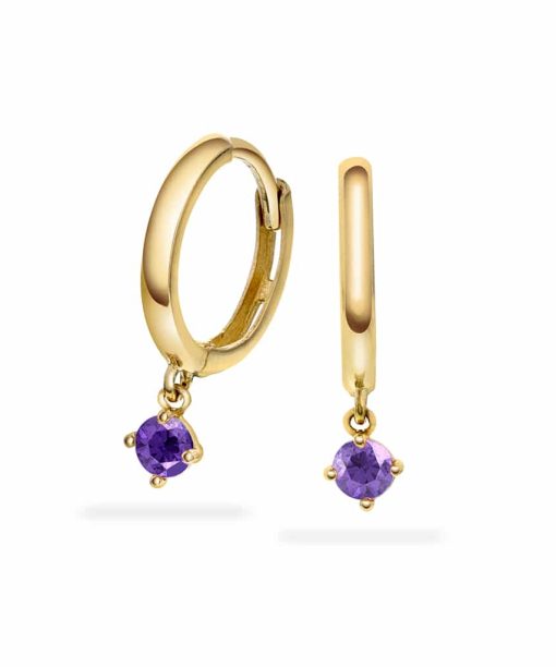Øreringer i gull med lilla sten