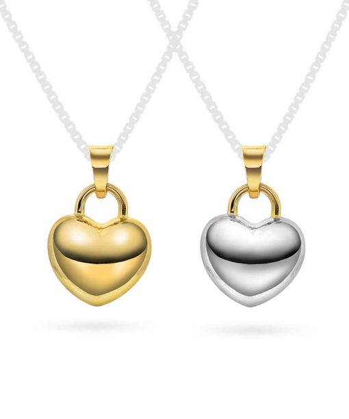 Hjertesmykke i gult og hvitt gull 15mm