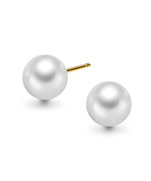 Gulløredobber i gult gull med kultivert ferskvannsperle 8mm