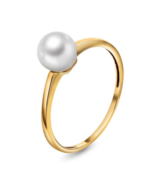 Gullring i gult gull med kultivert ferskvannsperle