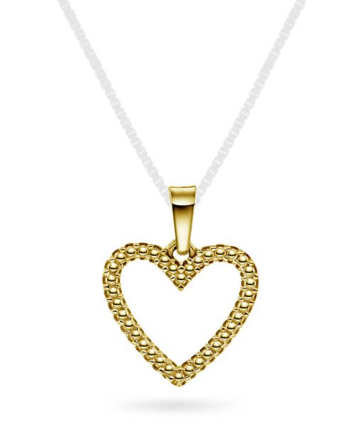 Hjertesmykke i gult gull 15mm
