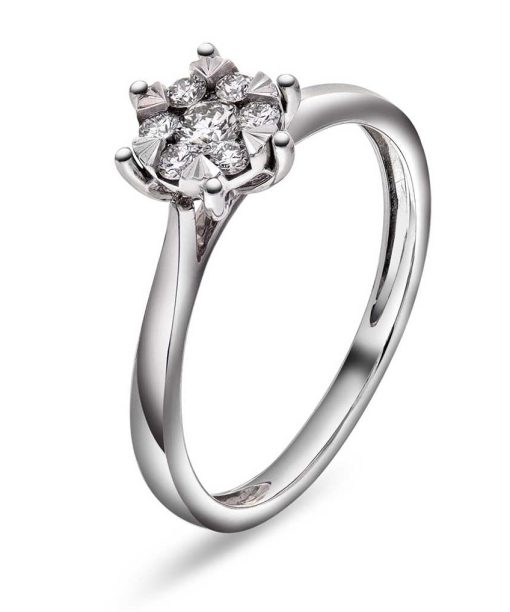 Ring i hvitt gull, rosett diamanter 0,25 ct