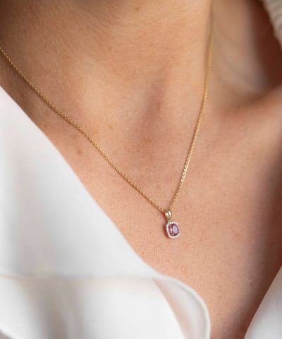 Alternative view of Anheng i gult gull med diamanter og rosa turmalin