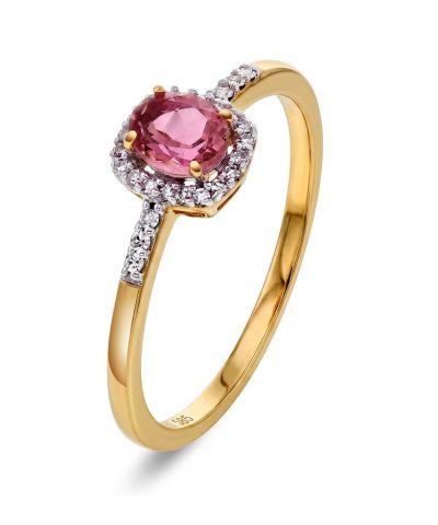 Ring i gult gull med diamanter 0,08 ct og turmalin