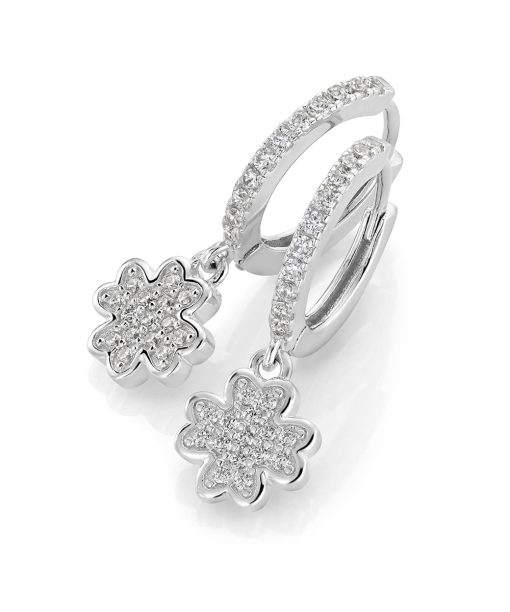 GD Clover leaf Øreringer i sølv med zirkonia stener