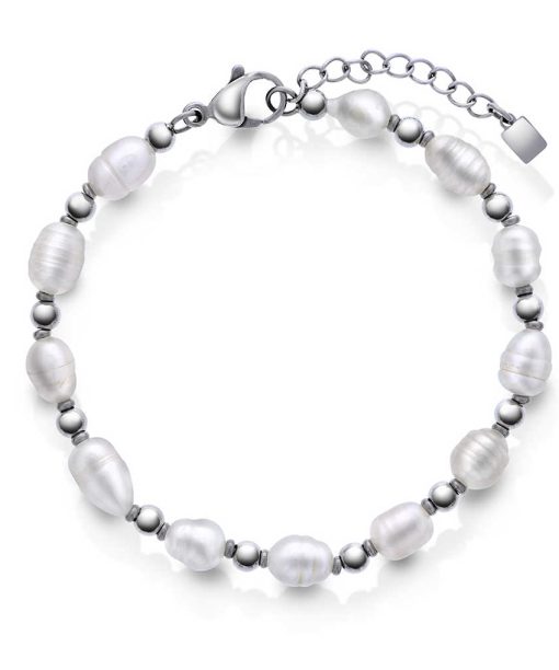 Armbånd i stål med ferskvannsperler